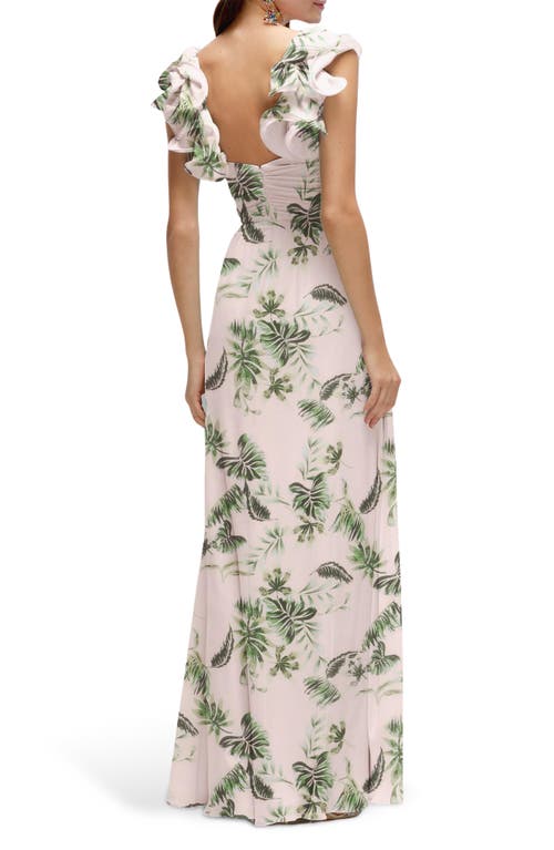 Shop After Six Ruffle Strap Gown In Palm Beach Print