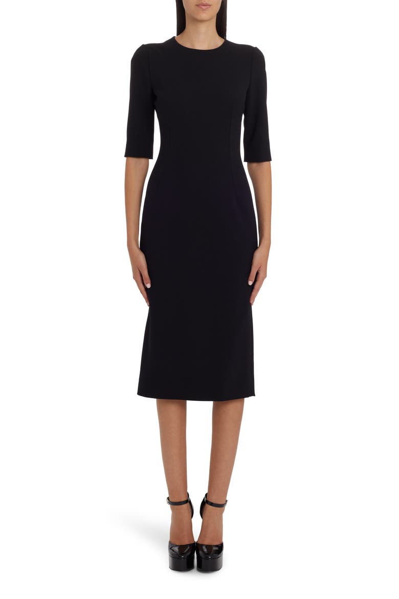 Stretch Wool Midi Dress, Main, color, BLACK