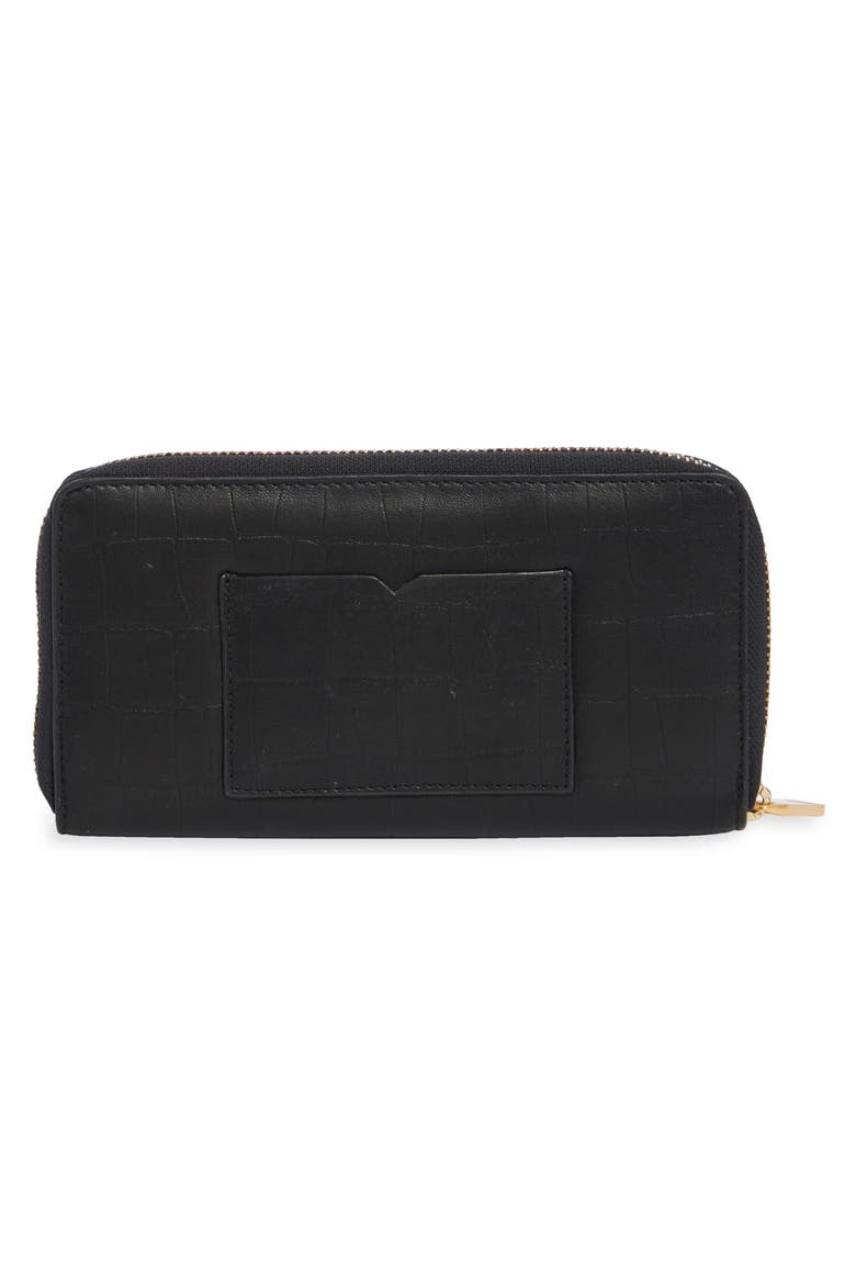 Lena Croc Embossed Continental Wallet, Alternate, color, BLACK