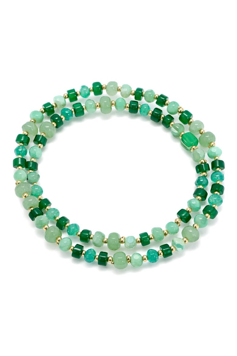 Set of 2 Green Beaded Stretch Bracelets, Main, color, GREEN