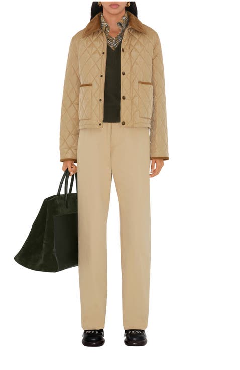 パンツ BURBERRY Women Straight Pants 8055455 BEIGE Burberry Check straight pants in beige - Burberry | Mytheresa