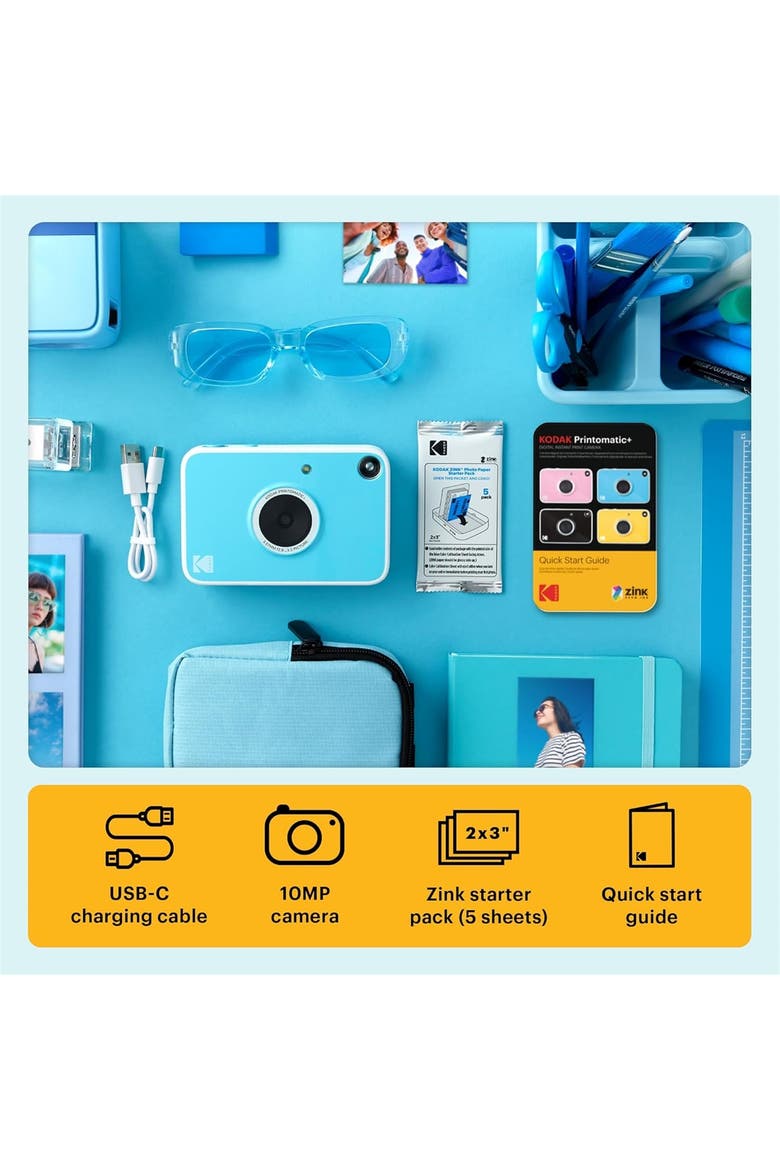 Printomatic+ Instant Camera 10MP, RGB LED, Prints Zink 2x3 Photos, Alternate, color, Blue