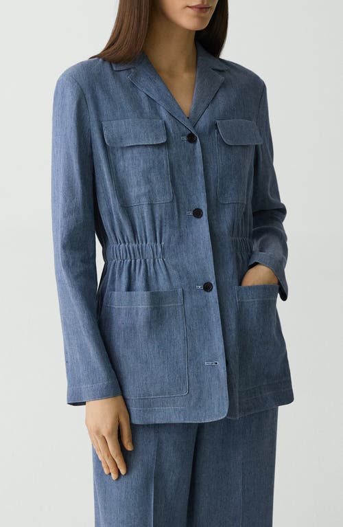 Theory Denim Pattern Cinched Waist Linen Blend Jacket