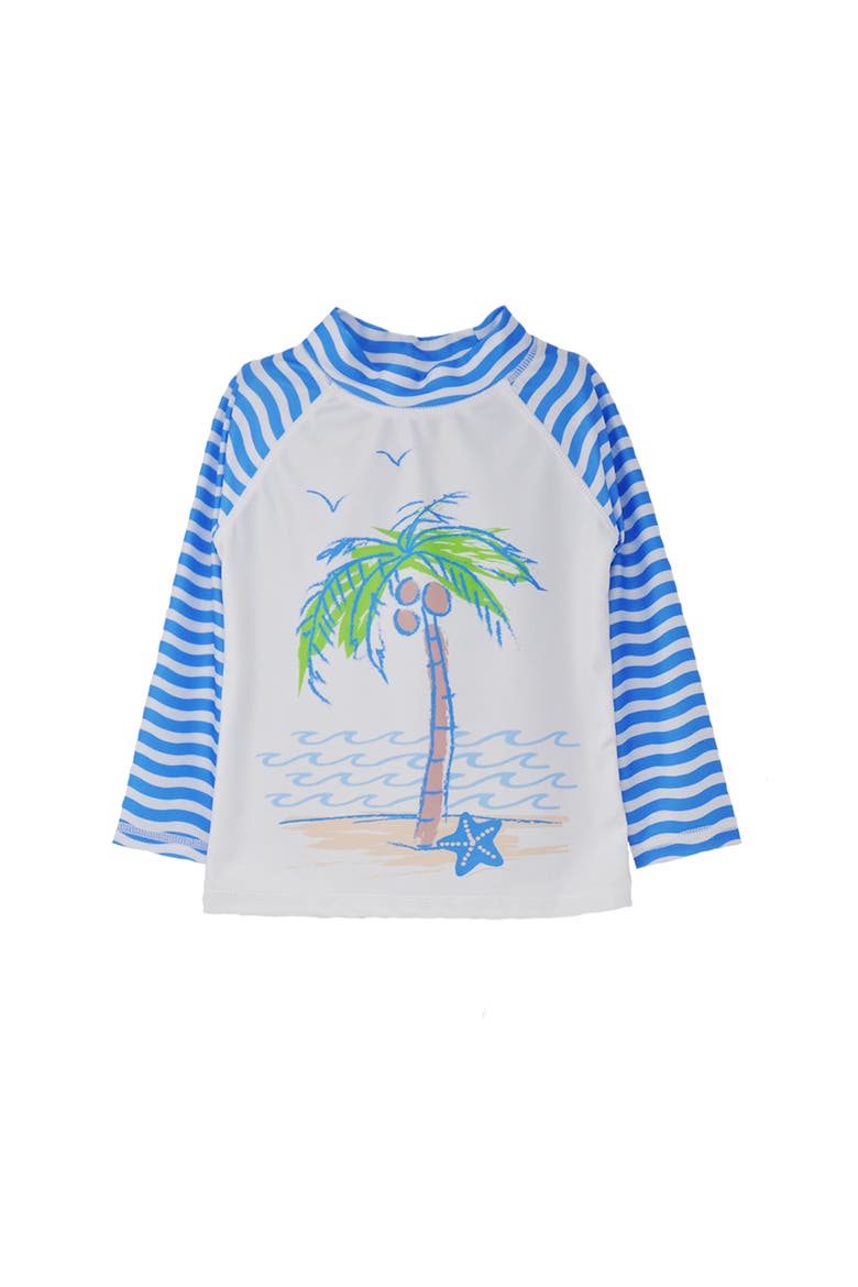 Sustainably Made UPF 50+ Kids' Graphic Rash Guard Swim Top, Main, color, Seaside Palms