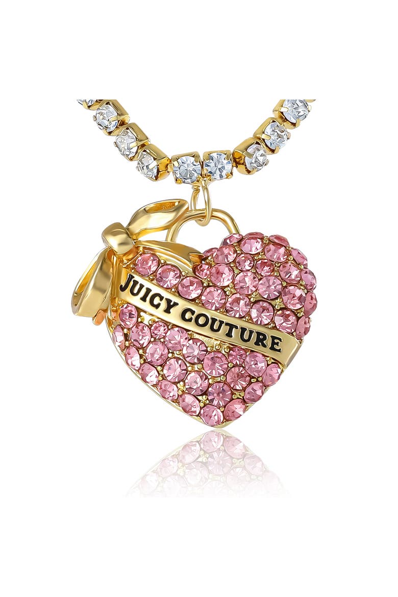 Pink Pavé Heart Pendant Necklace, Gold-Tone, Alternate, color, Pink, Clear