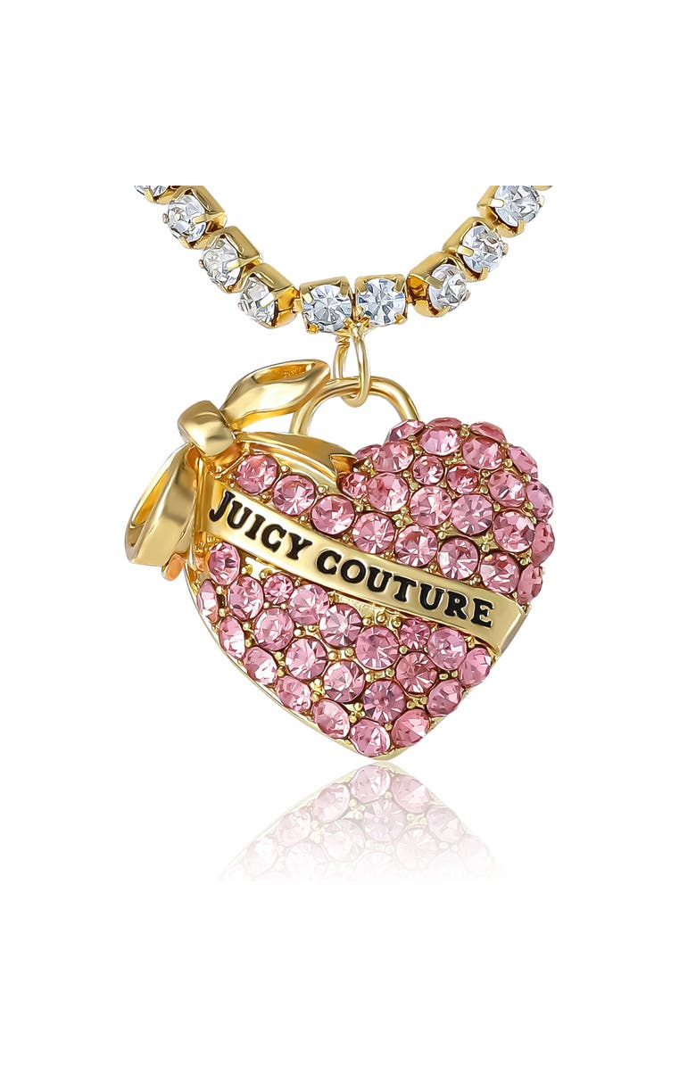 Juicy Couture Pink Pavé Heart Pendant Necklace, Gold-Tone, Alternate, color, Pink, Clear