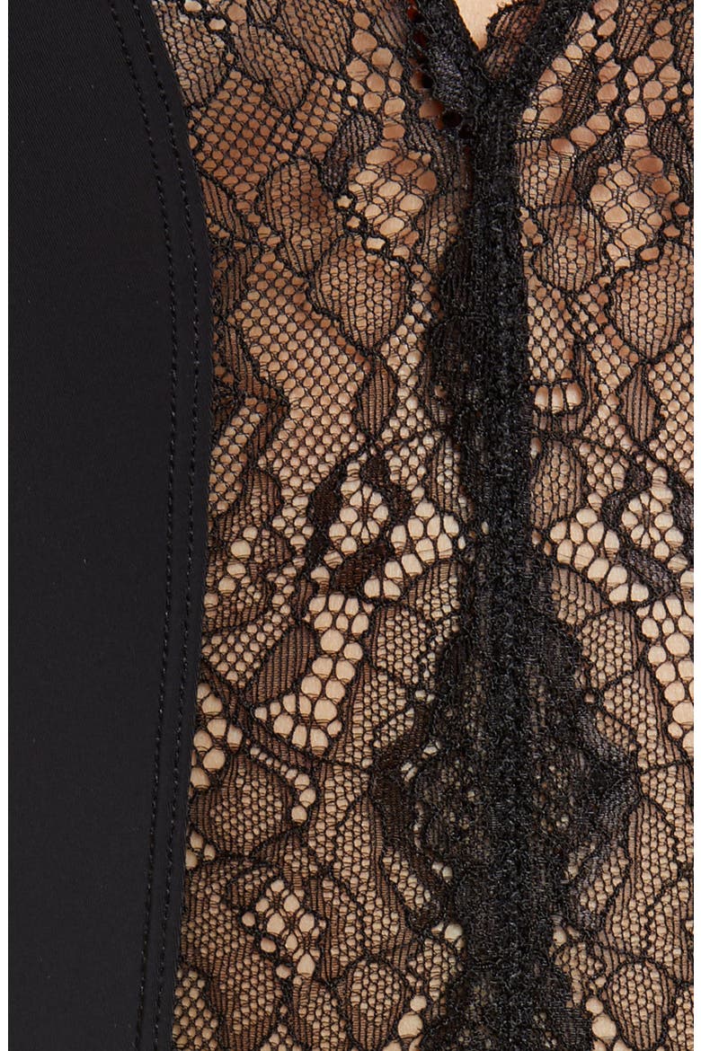 Henny Satin & Lace Thong Bodysuit, Alternate, color, BLACK