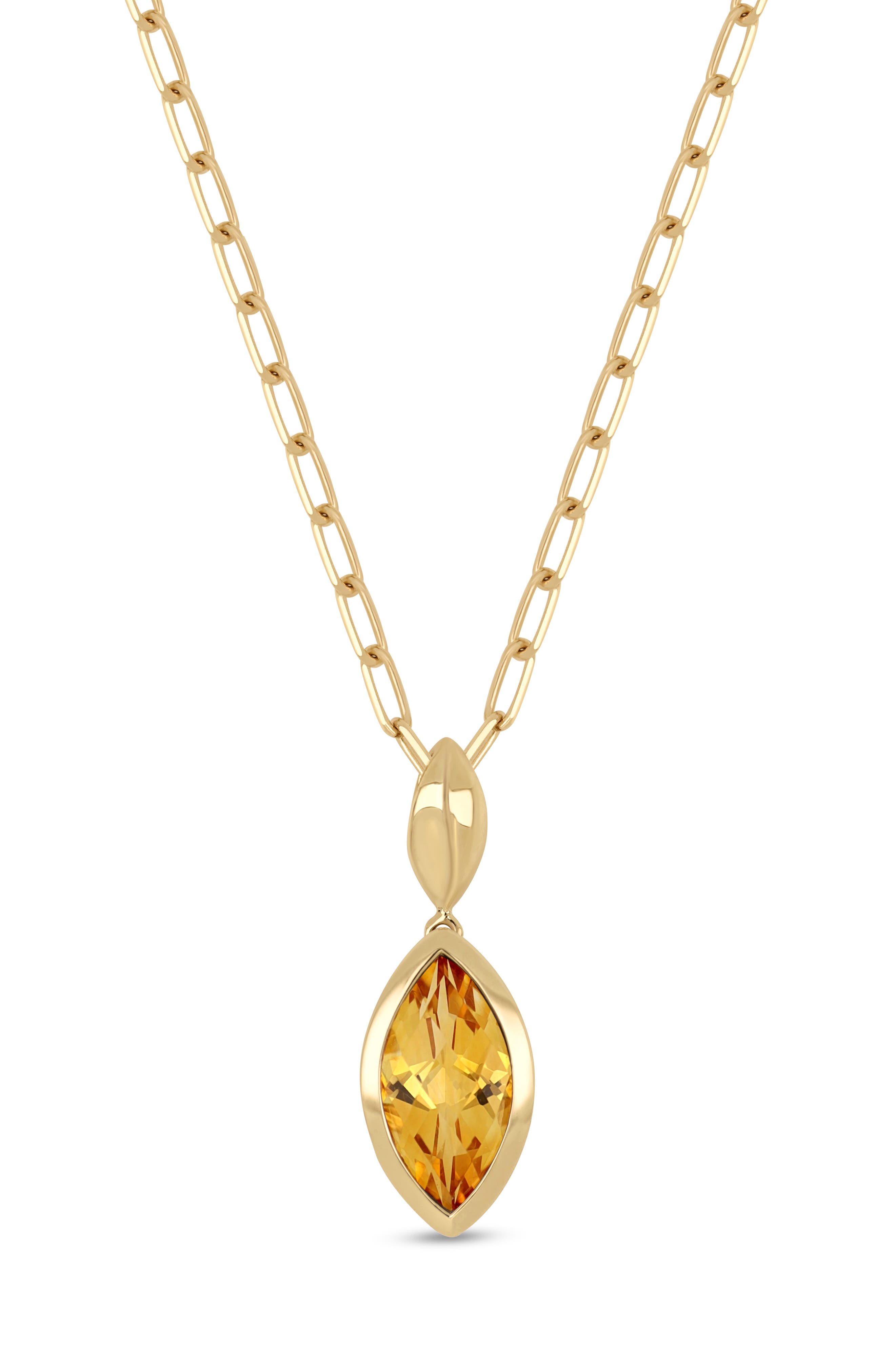14k Gold Citrine Pendant Necklace