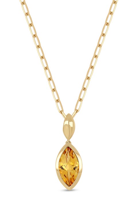 14k Gold Citrine Pendant Necklace
