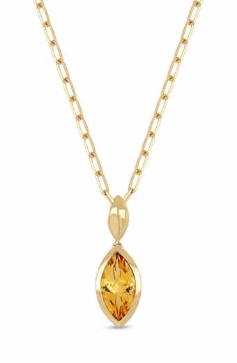 14k Gold Citrine Pendant Necklace