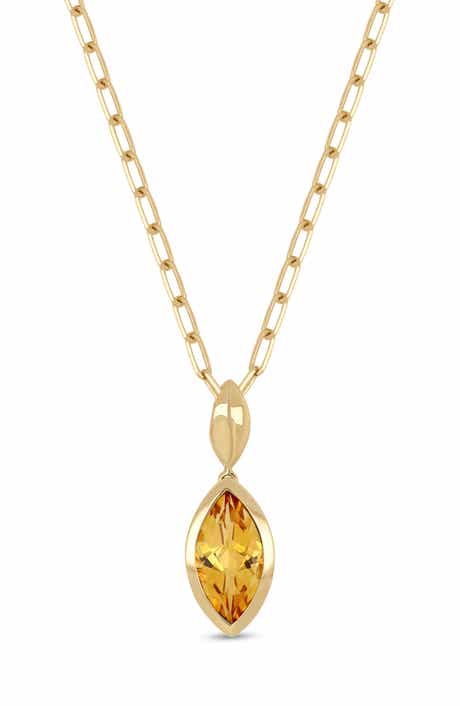 14k Gold Citrine Pendant Necklace