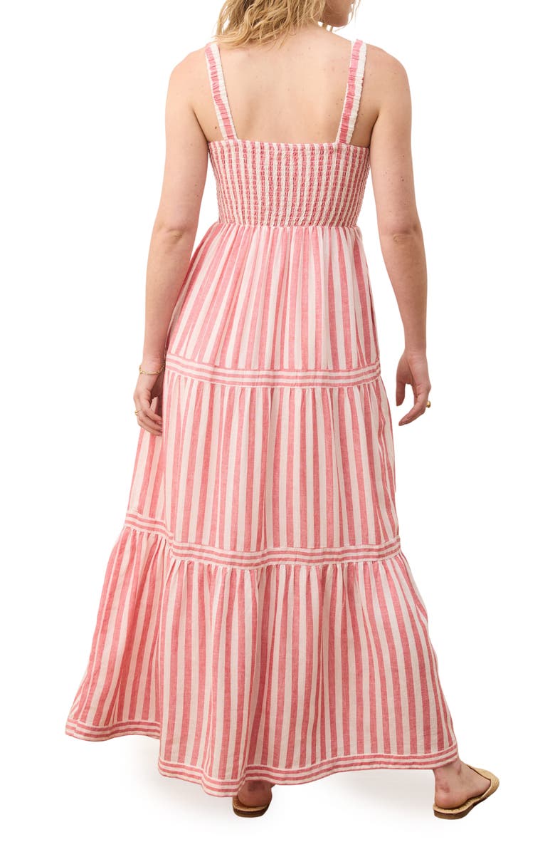 Marine Layer Selene Stripe Smocked Tiered Maxi Sundress, Alternate, color, Hibiscus Stripe