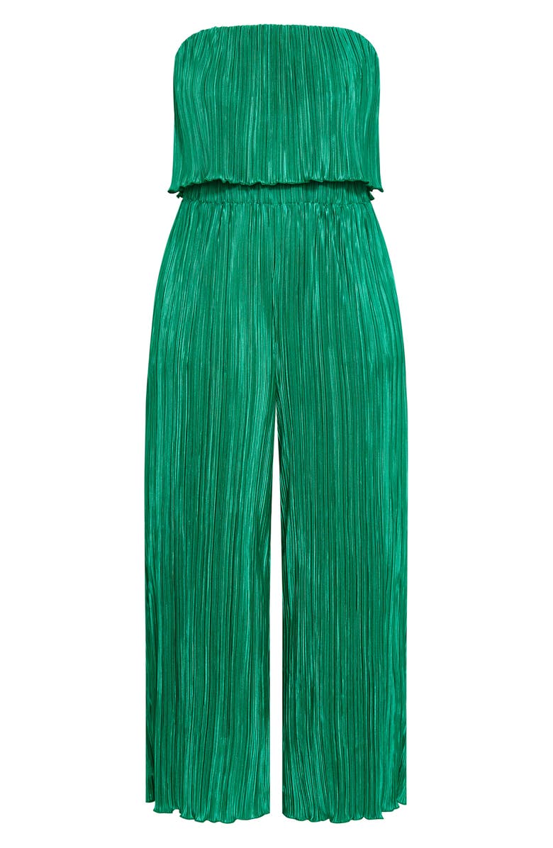 City Chic Hailee Strapless Plissé Jumpsuit, Alternate, color, Greenstone