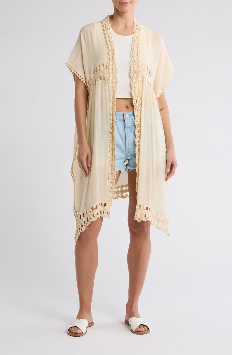 Forgotten Grace Crochet Inset Ruana, Main, color, Natural