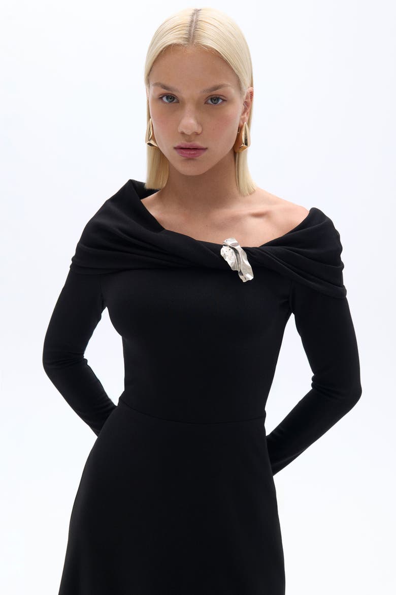 One-Shoulder Midi Dress, Alternate, color, Black