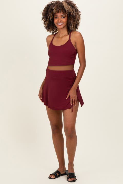 Ribbed Crop Tank Swim Skirt Set