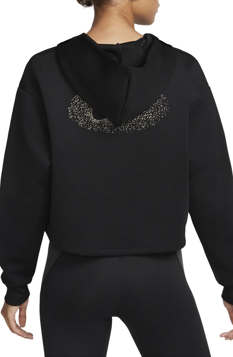 Nike Metallic Dri-FIT Half Zip Crop Graphic Logo Hoodie, Alternate, color,