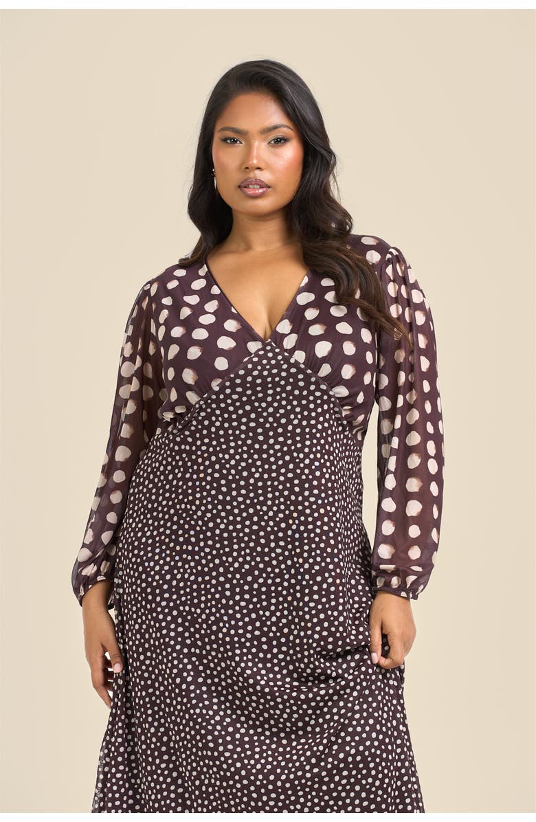FASHION-SZN CURVE Plus Size Polka Dot Mesh Midi Dress, Alternate, color, Brown