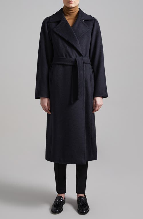 Max Mara Manuela Camel Hair Wrap Coat In Blue