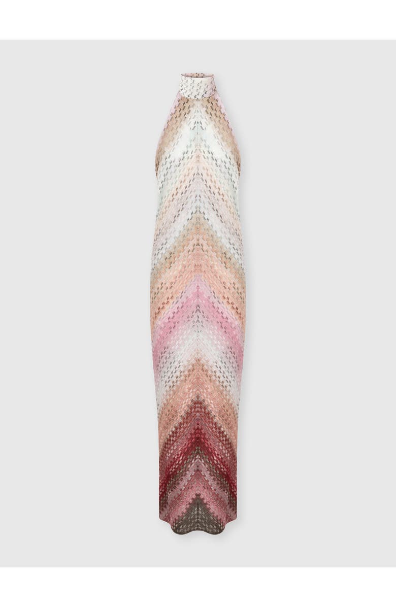 Missoni Long Halter-neck Dress With Staggered Zigzag Pattern, Main, color, Pink