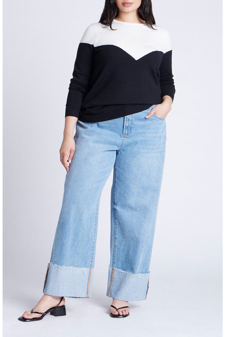 Sweetheart Colorblock Sweater, Alternate, color, WHITE AND BLACK