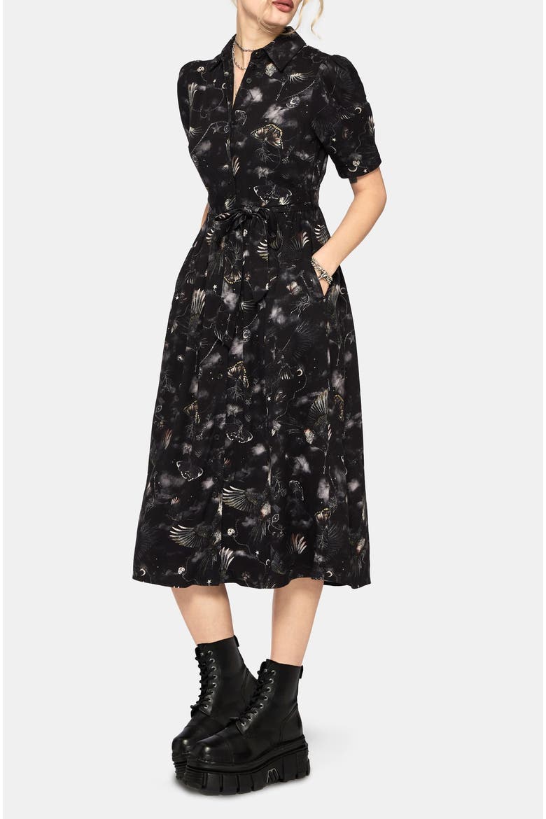 Crimson Magpie And Moth Midi Shirt Dress, Main, color, Black