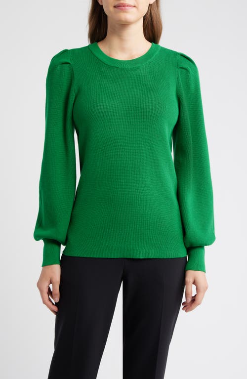 Ak Anne Klein Pleat Sleeve Crewneck Sweater In Green