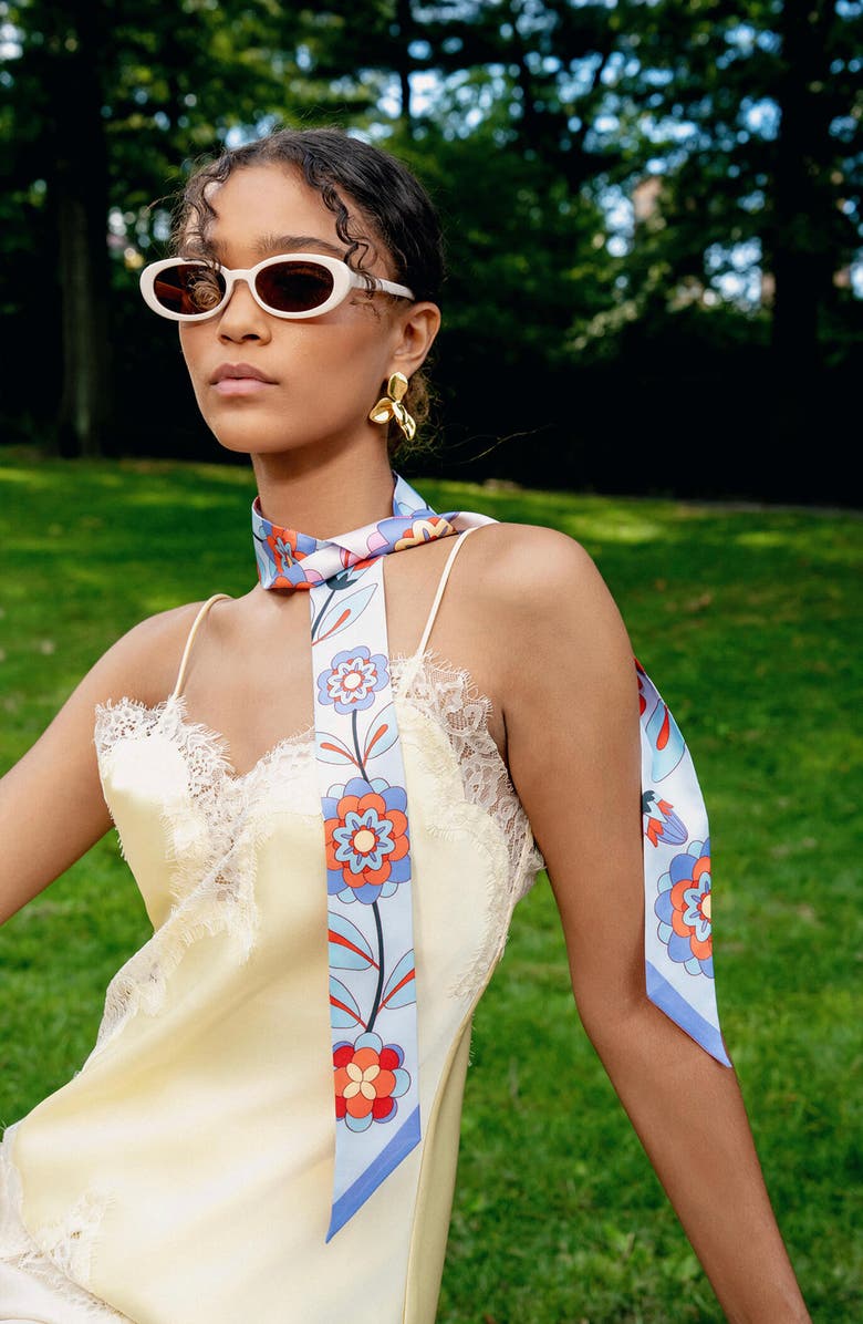 Jessie Zhao New York Silk Skinny Scarf Pink Garden, Alternate, color, Pink