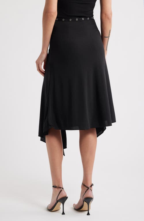 Mistress Rocks Grommet Asymmetric Midi Skirt In Black