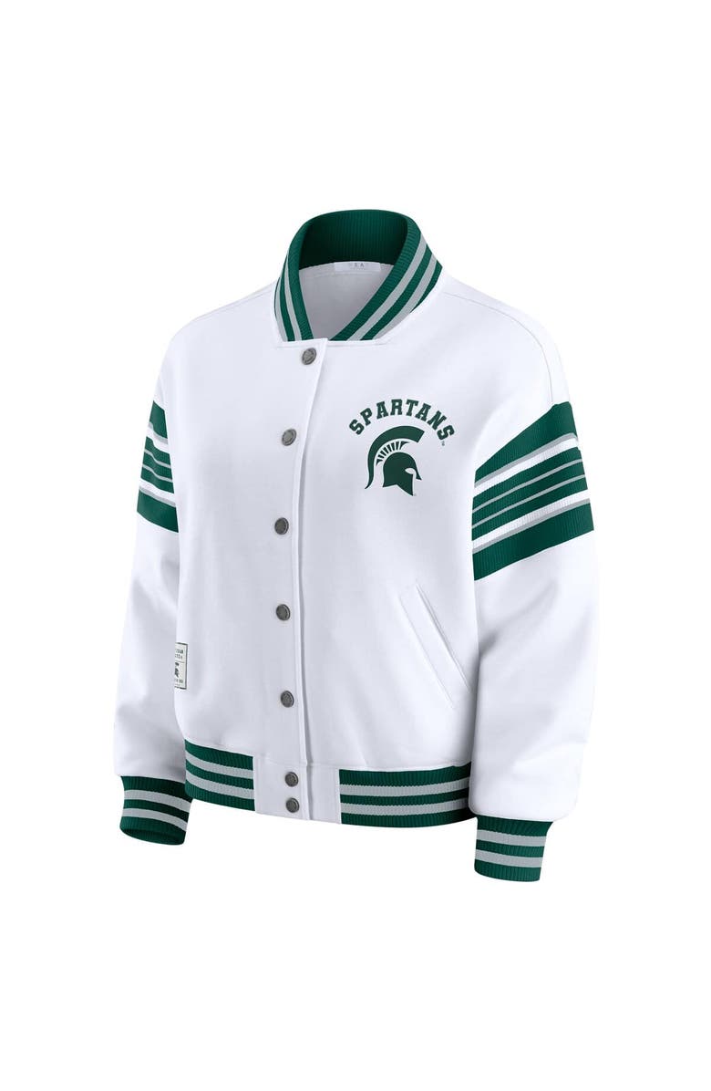 WEAR by Erin Andrews Women's WEAR by Erin Andrews White/Green Michigan State Spartans Satin Stitch Full-Snap Fleece Sweatshirt Jacket, Alternate, color, White