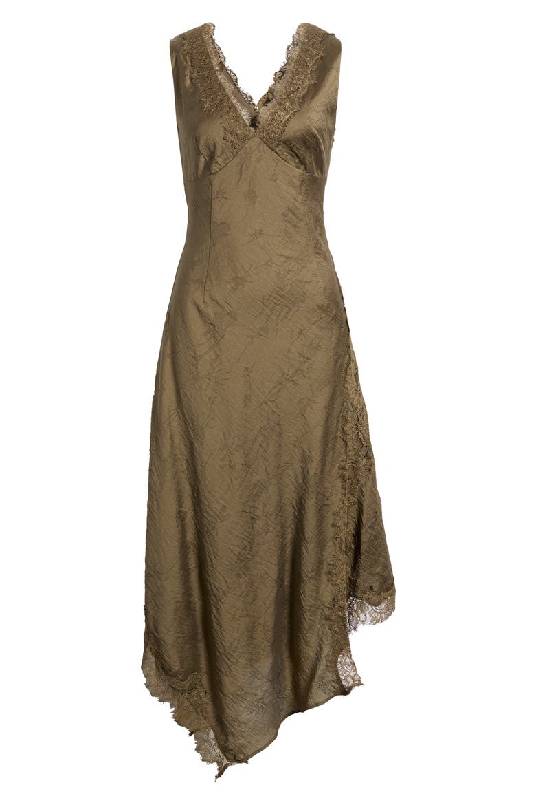 Lace Trim Asymmetrical Hem Dress, Alternate, color, DARK OLIVE