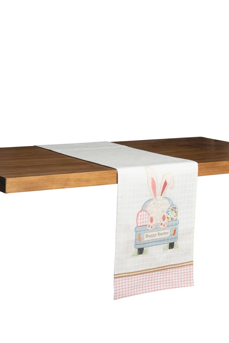 "Happy Easter" Pickup Truck Bunny Rabbit Table Runner 13" x 72", Alternate, color, White