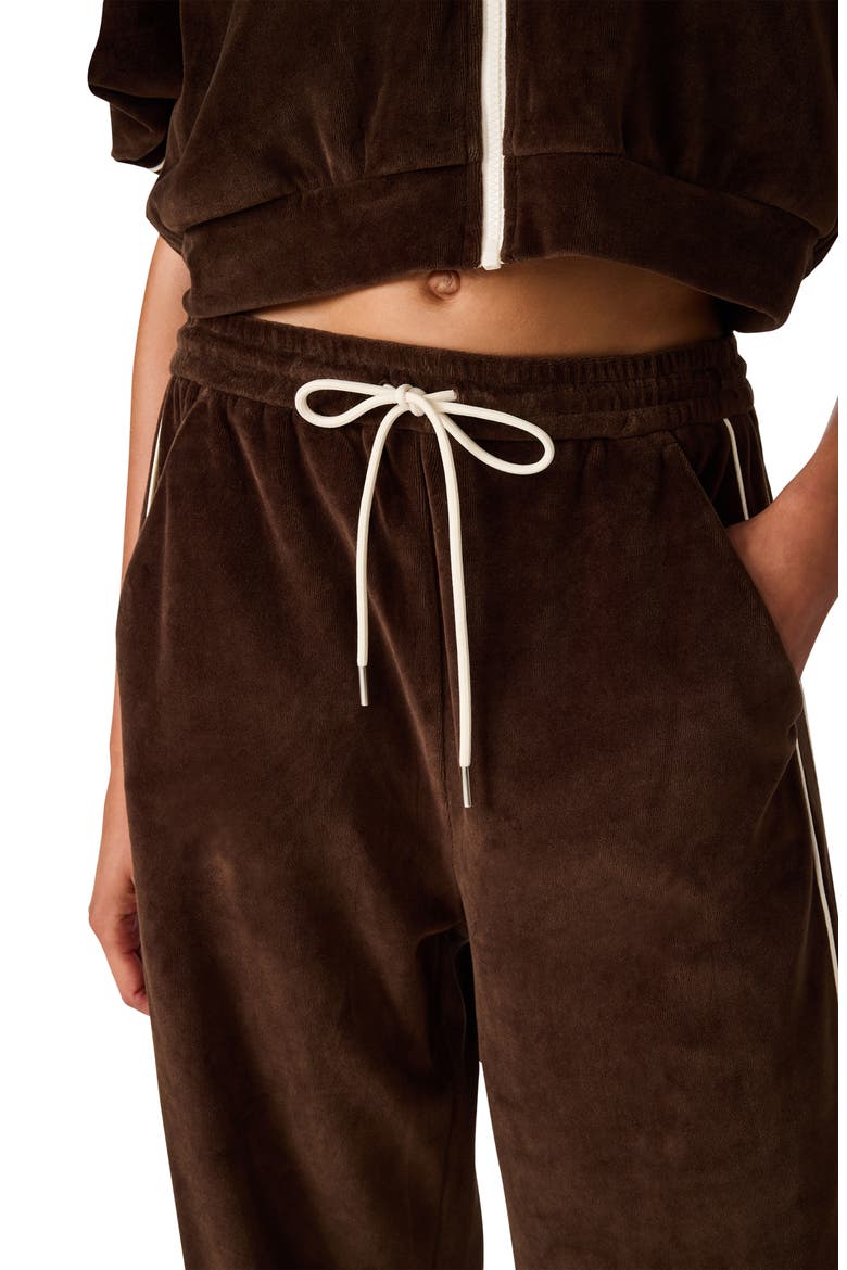 Velour Wide Leg Track Pants, Alternate, color, DARK ESPRESSO
