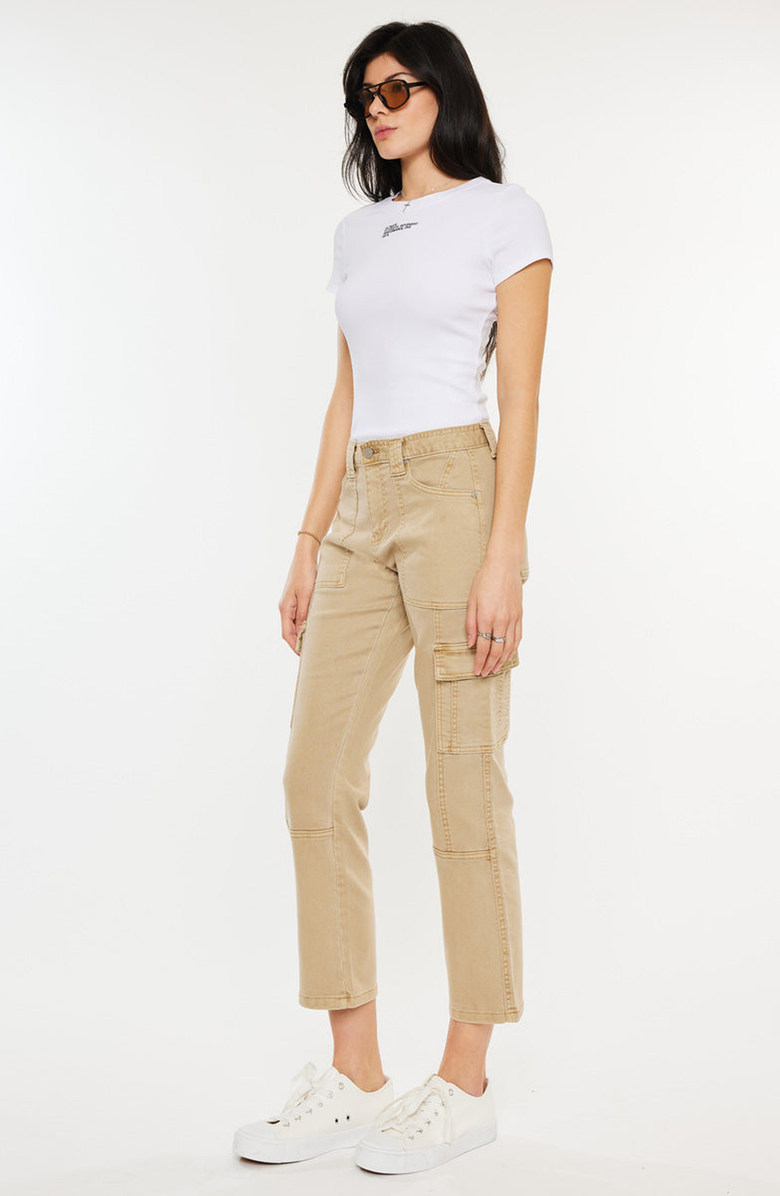Official Kancan USA Lavinia High Rise Slim Straight Leg Cargo Pants, Alternate, color, Beige