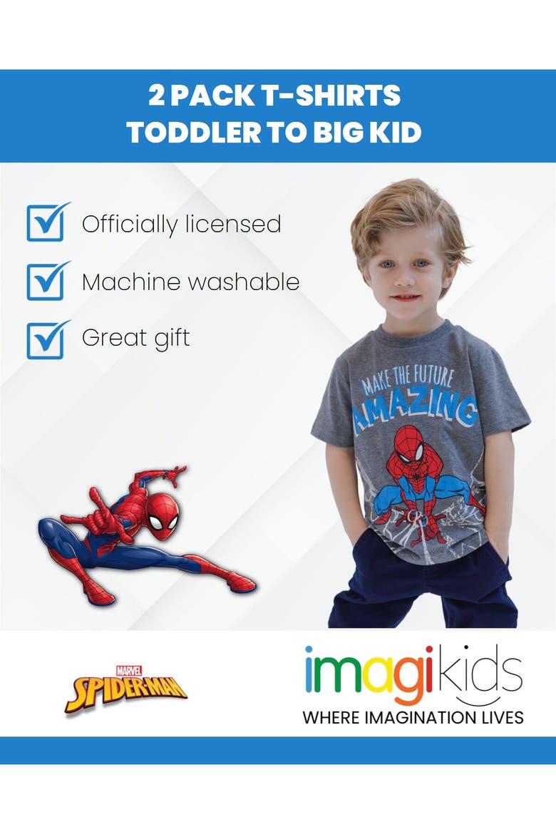 Avengers 2-Pack T-Shirts, Alternate, color, Spider Man Grey Red
