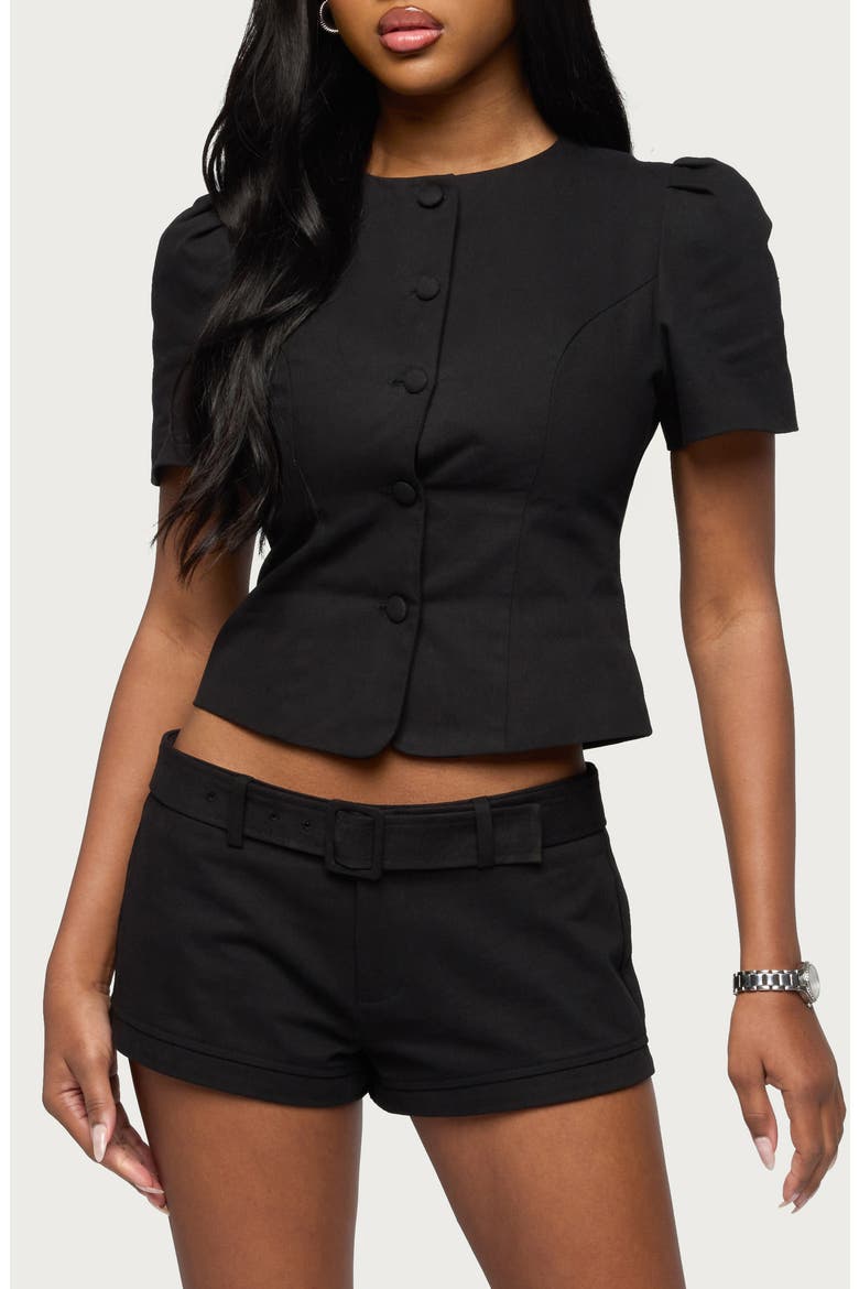 Thea Crop Cotton Twill Button-Up Shirt, Main, color, BLACK