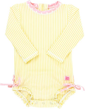 Girls Seersucker Long Sleeve UPF50+ One Piece Rash Guard