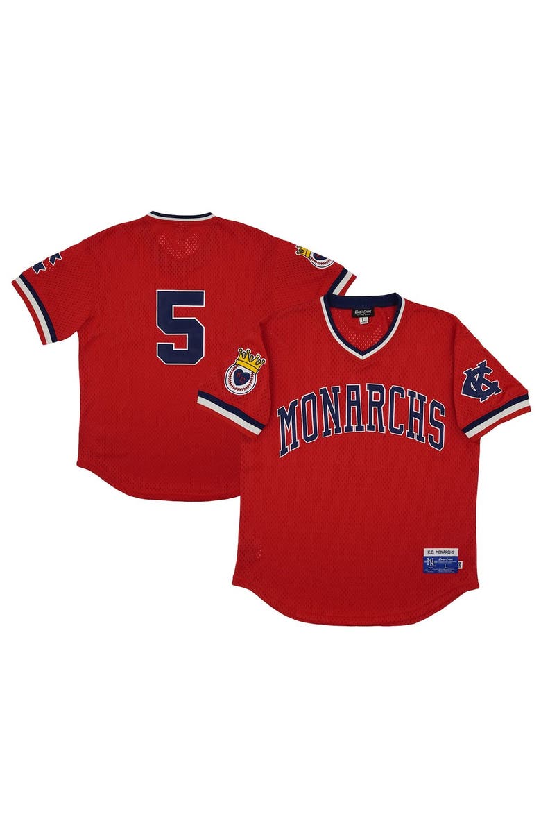 RINGS & CRWNS Men's Rings & Crwns #5 Red Kansas City Monarchs Mesh Replica V-Neck Jersey, Alternate, color, Red