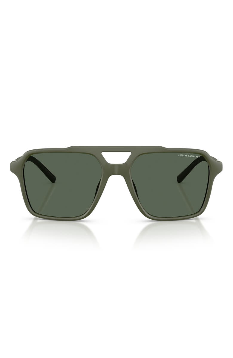Armani Exchange 57mm Pilot Sunglasses, Main, color, Matte Green / Dark Green