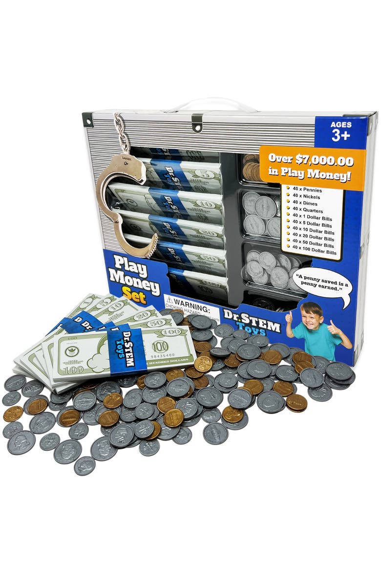 Play Money Set 400 Pieces Play Bills & Coins, Main, color, Multicolored