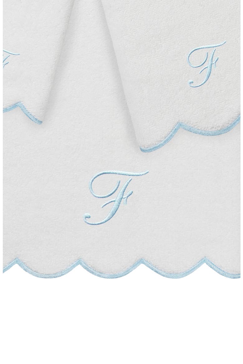 Adornia Scallop Personalized 3-Piece Towel Set, Alternate, color, WHITE/ BLUE F