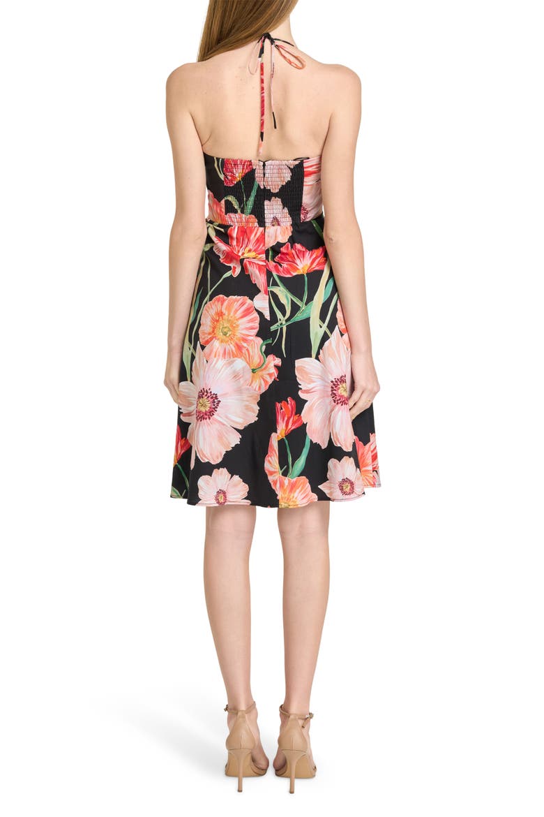In Bloom Cutout Detail Halter Neck Stretch Cotton Dress, Alternate, color, BLACK POPPIES