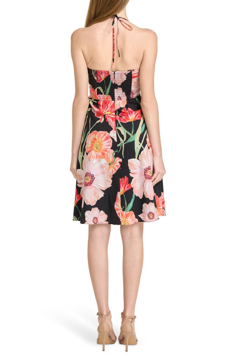 WAYF In Bloom Cutout Detail Halter Neck Stretch Cotton Dress, Alternate, color, Black Poppies