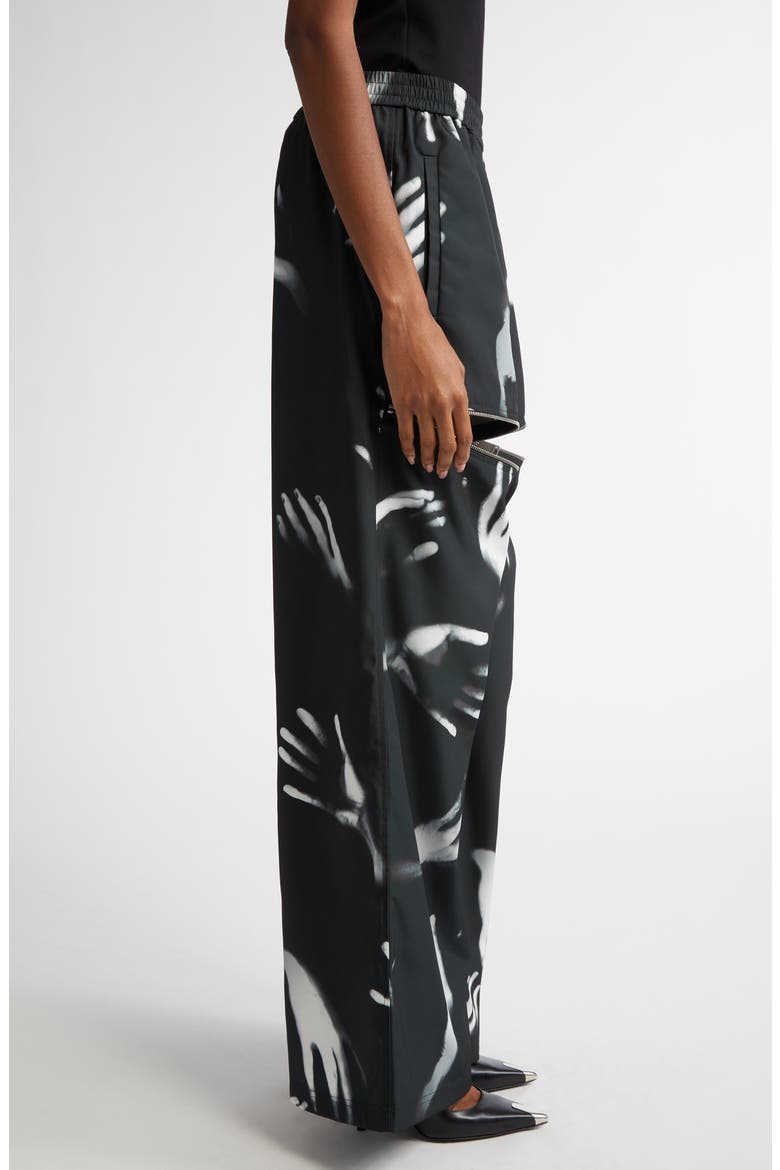 Handprint Slit Wide Leg Track Pants, Alternate, color, BLACK/ WHITE