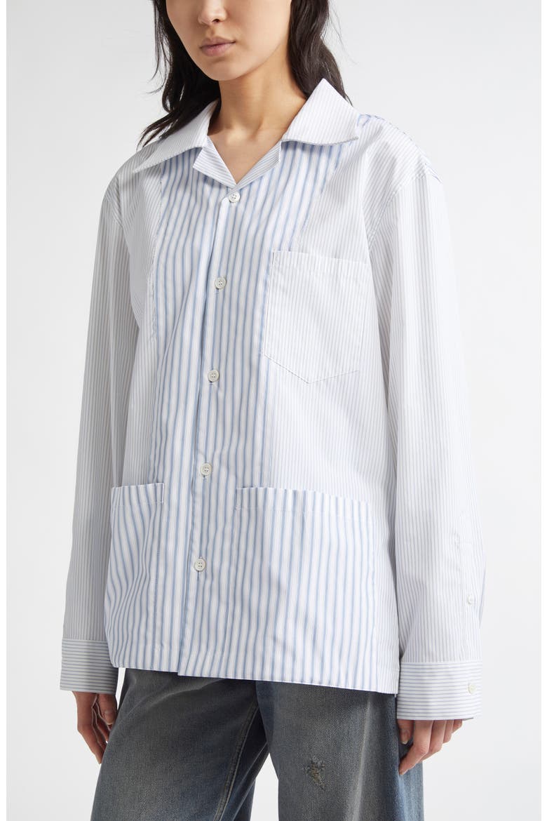 Patchwork Stripe Button-Up Shirt, Alternate, color, WHITE
