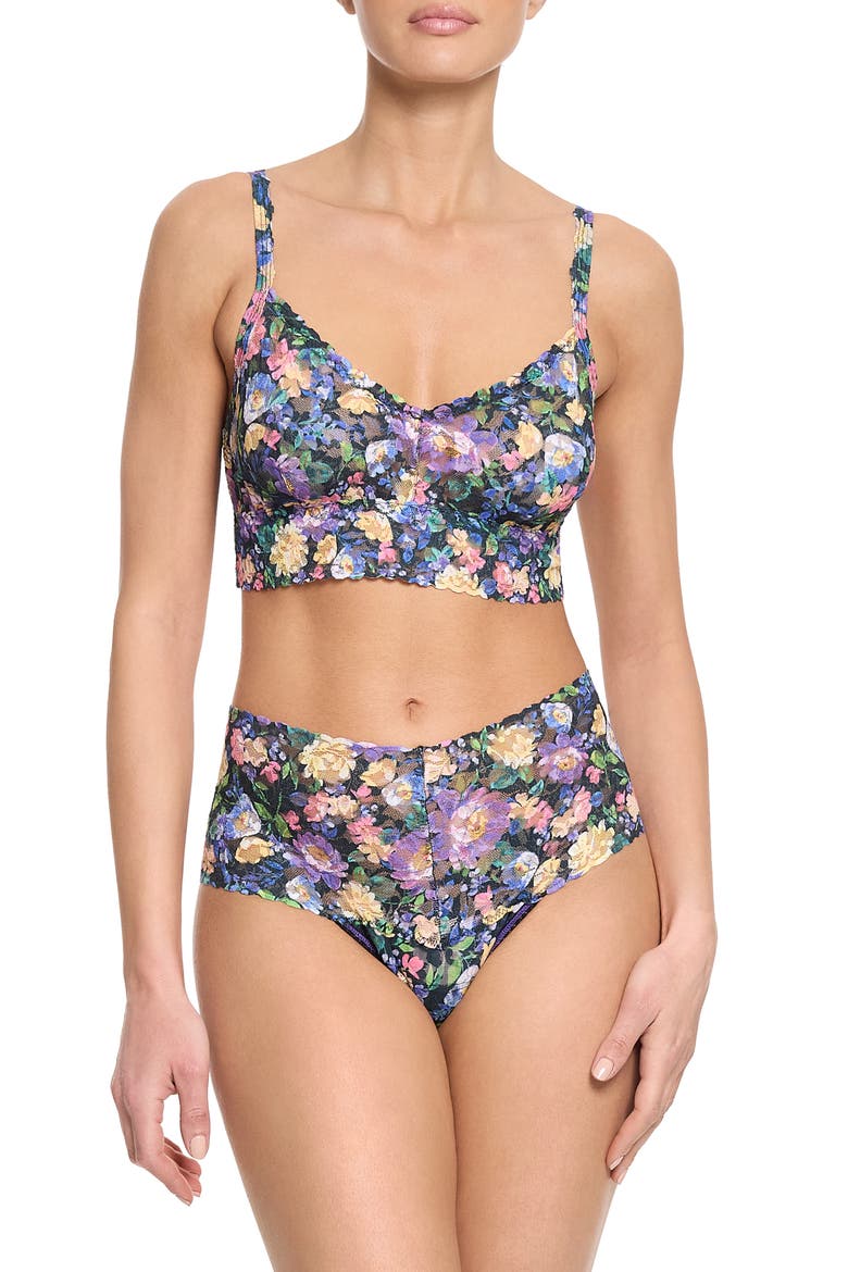 Retro Print Lace Bralette, Alternate, color, DREAM GARDEN BLACK