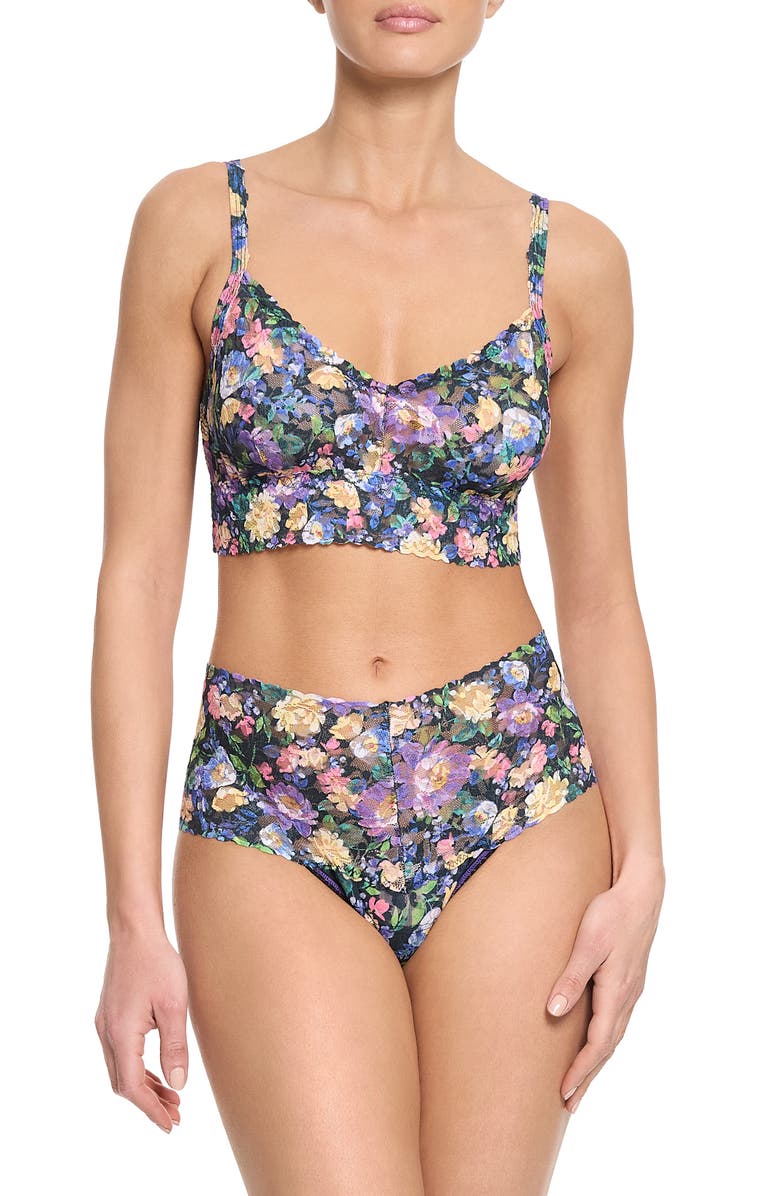 Hanky Panky Retro Print Lace Bralette, Alternate, color, Dream Garden Black