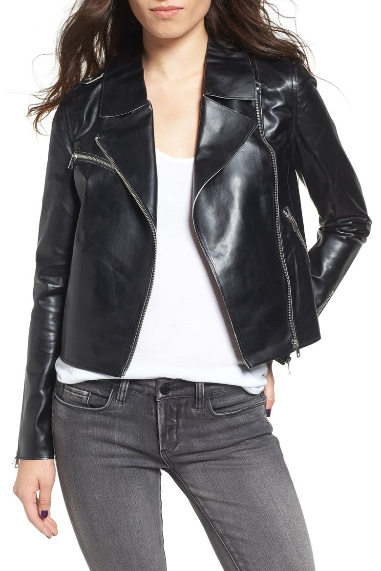Faux Leather Moto Jacket, Main, color, BLACK