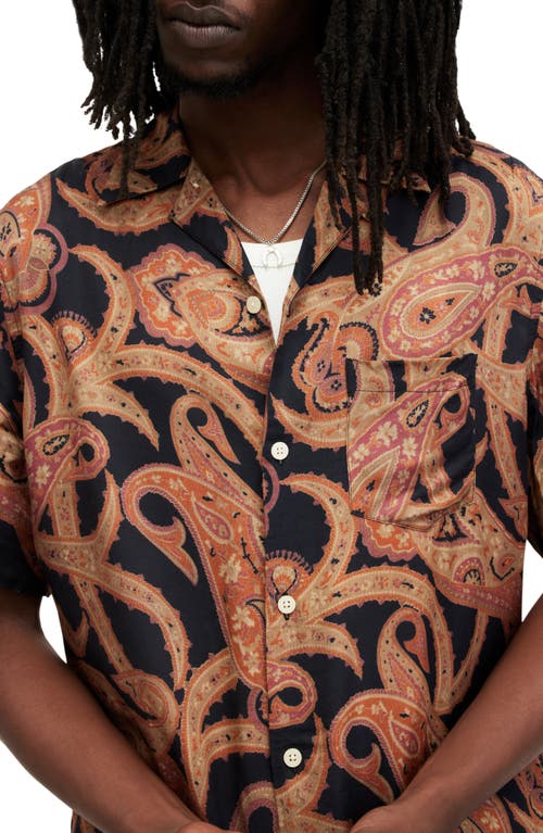 Allsaints Morganza Paisley Print Relaxed Fit Shirt In Jet Black