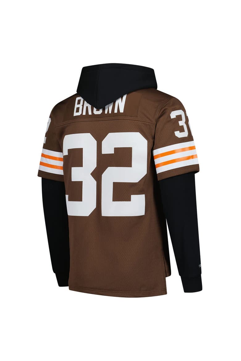 Men's Mitchell & Ness Jim Brown Brown Cleveland Browns Player Name & Number Hoodie Legacy Jersey, Alternate, color, Brown